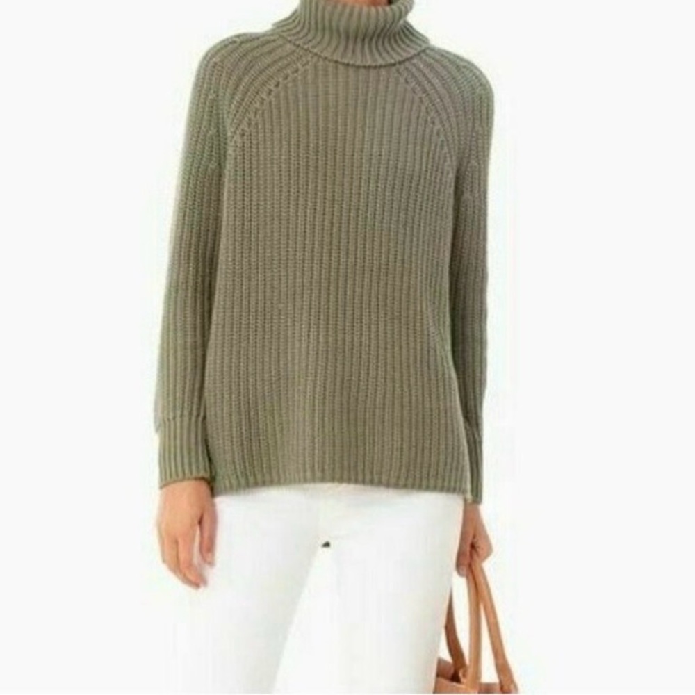 525 America - women’s 100% cotton turtleneck sweater cable knit top sage green S